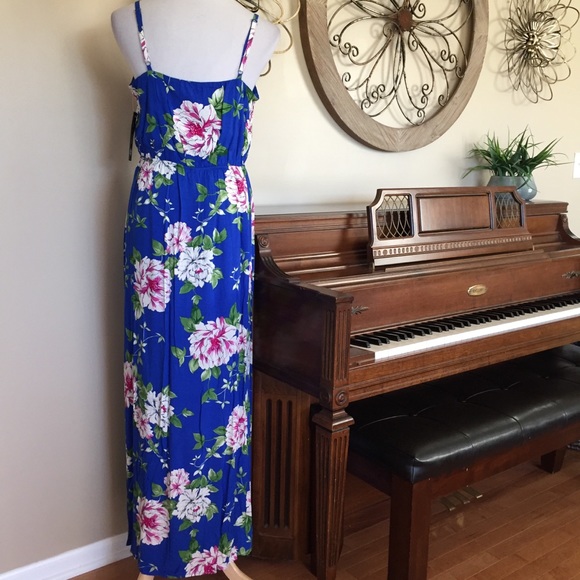 NWT Size Large Romper Maxi Dress / Blue Floral - Picture 5 of 5